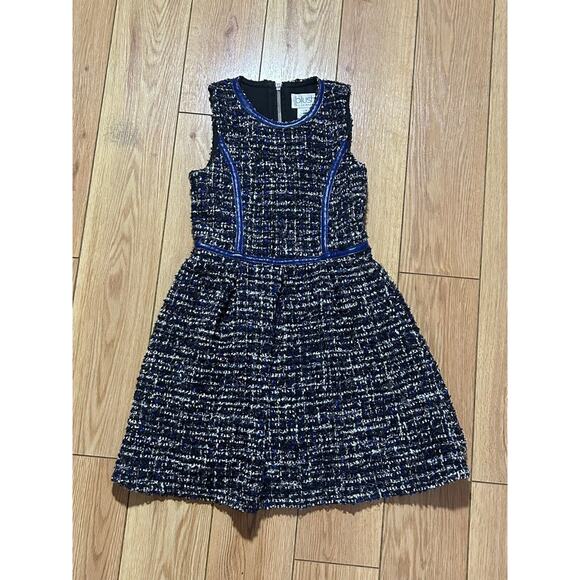 Blush by US Angels Boucle Dress Black/White with Blue Trim - Girls Size 8 - Picture 1 of 6